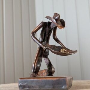Vintage Copper Gold Panner Figurative Metal Sculpture